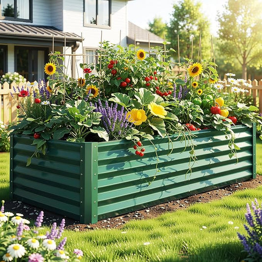YITAHOME 6x3x1.5 2pcs Large Raised Garden Bed Kit, Galvanized Metal Planter Box with Gloves, Support Rod, Outdoor Above Ground Planters for Plants Vegetables Flowers, Green