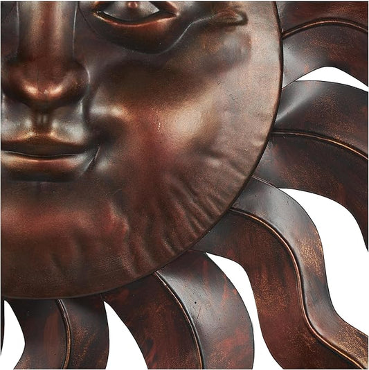 Deco 79 Metal Sun Home Wall Decor Wall Sculpture with Smiling Face and Curved Rays, Wall Art 32" x 1" x 35", Bronze