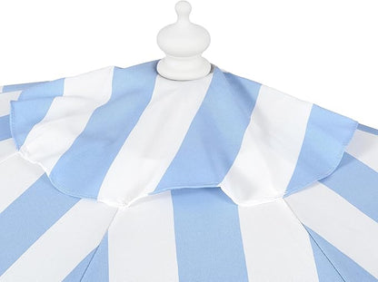 JONATHAN Y Half Umbrella UMB1201J Beverly 9 ft. Designer Classic Scalloped Fringe Market Patio with Crank, Tilt Button and UV Protection in Light Blue/White, White Pole