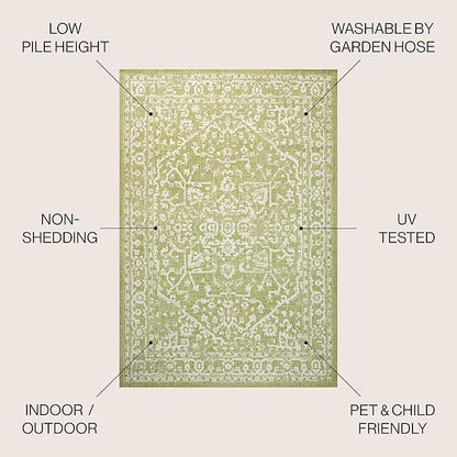 JONATHAN Y Boho Medallion Indoor Outdoor Area Rug 9X12 Green/Cream, Malta Textured Weave for Backyard, Patio, Porch, Easy-Cleaning, High Traffic, Pet-Friendly, Non-Shedding (SMB104D-9)