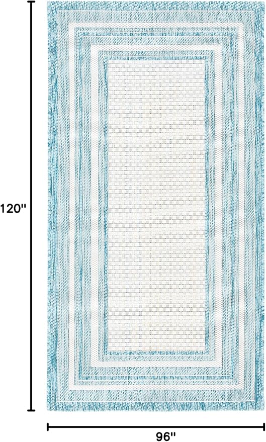 SAFAVIEH Washable Rug Outdoor Courtyard Collection - 8' x 10', Ivory & Aqua Blue, Non-Shedding & Easy Cleaning, Ideal for Patio, Backyard, Mudroom (CY8475-53612)