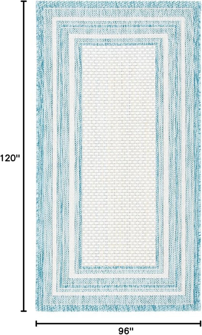 SAFAVIEH Washable Rug Outdoor Courtyard Collection - 8' x 10', Ivory & Aqua Blue, Non-Shedding & Easy Cleaning, Ideal for Patio, Backyard, Mudroom (CY8475-53612)