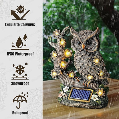 Solar Statue Owl with LED Lights – Outdoor Garden Decor for Outside, Yard Art Figurine for Lawn Decorations, Resin Owl Garden Statues for Patio & Pathway Decor