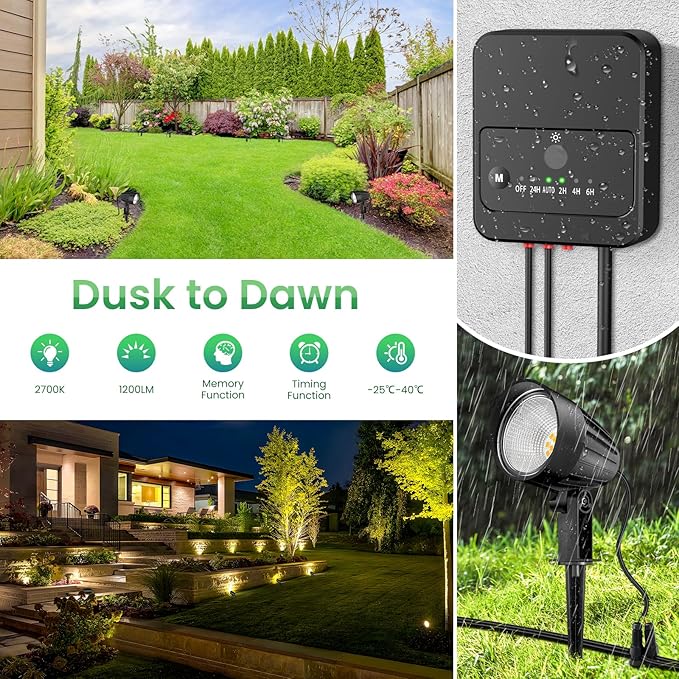 ZZXX Low Voltage Landscape Lighting 12W 1200LM Landscape Lights with Photocell Sensor, 2700K Super Warm White LED Spotlights Outdoor IP66 Waterproof AC/DC 12V-24V for Yard Garden Pathway Tree(10 Pack)