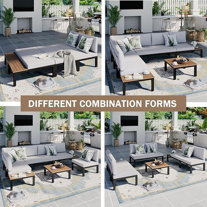 Sophia & William 6 Pieces Patio Furniture Set with 45" Fire Pit Table, Metal Outdoor Sectional Sofa Set -2 x Single Couch with Side Table,2 x Single Sofa,1 x Loveseat,1 x Propane Fire Pit