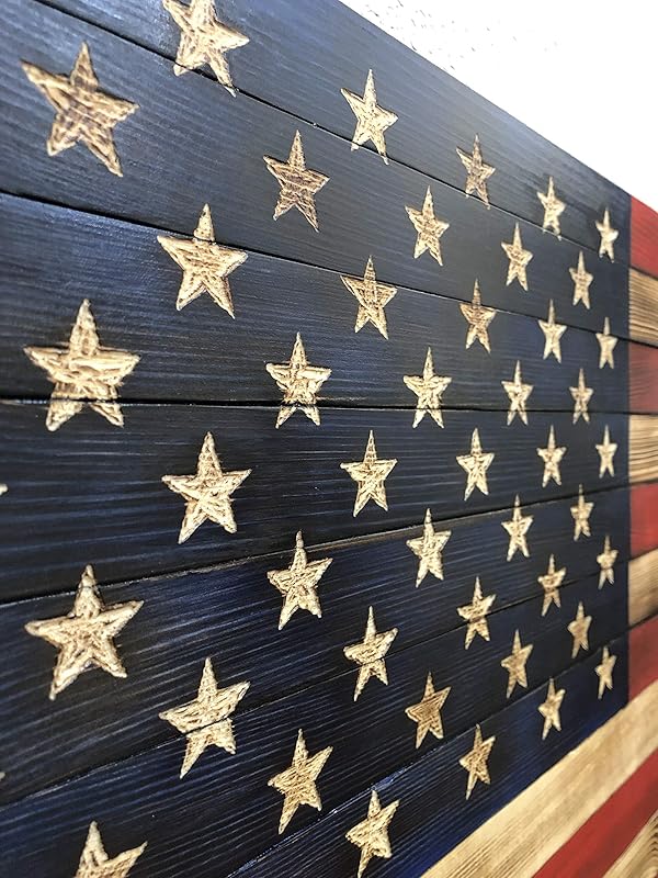 Bad Beard Woodworks Handcarved Wood American Flag Wall Art Décor | LARGE, X-LARGE, or JUMBO | Rustic Handmade, Wooden Flag, Wood Art, Wall Art