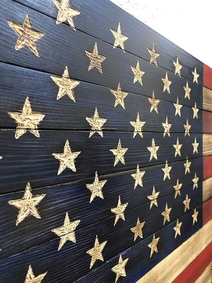 Bad Beard Woodworks Handcarved Wood American Flag Wall Art Décor | LARGE, X-LARGE, or JUMBO | Rustic Handmade, Wooden Flag, Wood Art, Wall Art