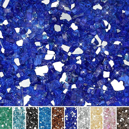 Skyflame High Luster 10-Pound Fire Glass for Fire Pit Fireplace Landscaping, 1/2-Inch Cobalt Blue Reflective
