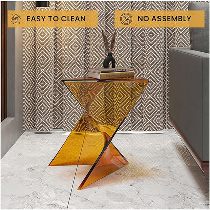 LeisureMod 15.75" Stackable Weather-Resistant Plastic Triangular Side Table - Accent End Table for Indoor & Outdoor Use (Transparent Tea, Set of 4)