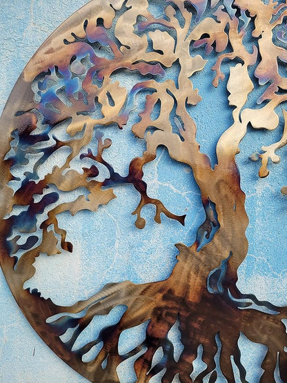 Tree Of Life Metal Art Wall Decor, 23.5 inches, Heat Colored