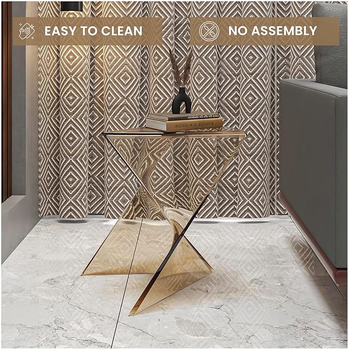 LeisureMod 15.75" Stackable Weather-Resistant Plastic Triangular Side Table - Accent End Table for Indoor & Outdoor Use (Transparent Amber, Set of 4)