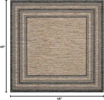 SAFAVIEH Washable Rug Outdoor Courtyard Collection - 4' Square, Natural & Black, Non-Shedding & Easy Cleaning, Ideal for Patio, Backyard, Mudroom (CY8475-37312)
