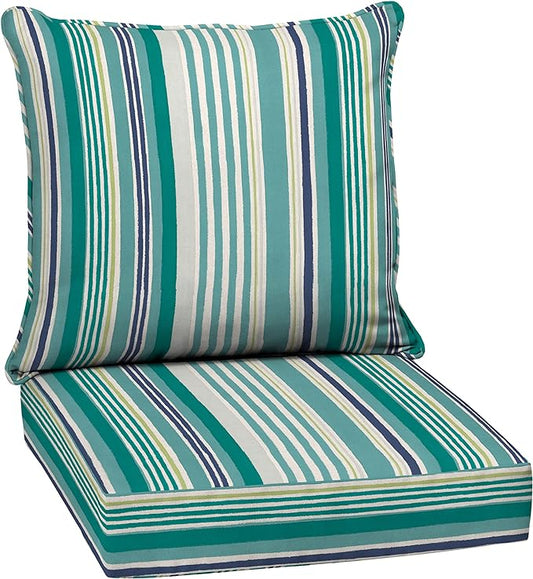 Arden Outdoor Deep Seat Cushion Set, 24 in x 24 in, Weather-Proof, Rain-Proof, Fade Resistant Patio Cushion for Chair, Sofa, and Couch Teal Cobalt Stripe