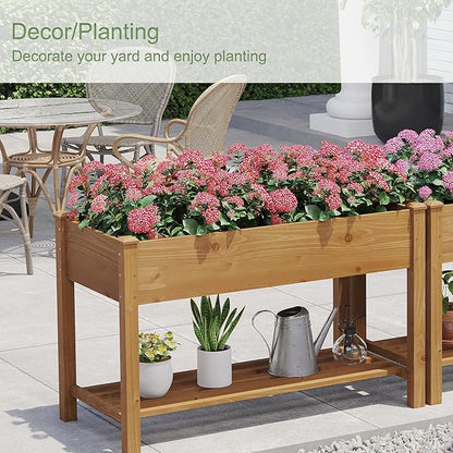 GHWIE Raised Garden Bed with Shelf,Elevated Wooden Planter Box with Legs,Garden Planter for Backyard, Patio, Balcony