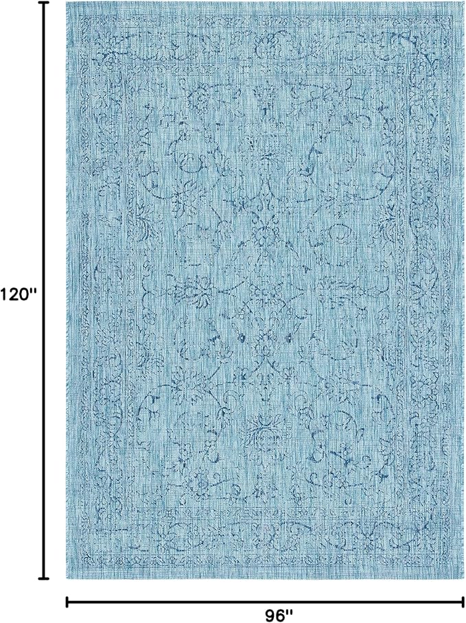 SAFAVIEH Courtyard Collection 8' x 10' Aqua/Navy CY8680 Indoor/ Outdoor -Waterproof Easy -Cleaning Patio Backyard Mudroom Area -Rug