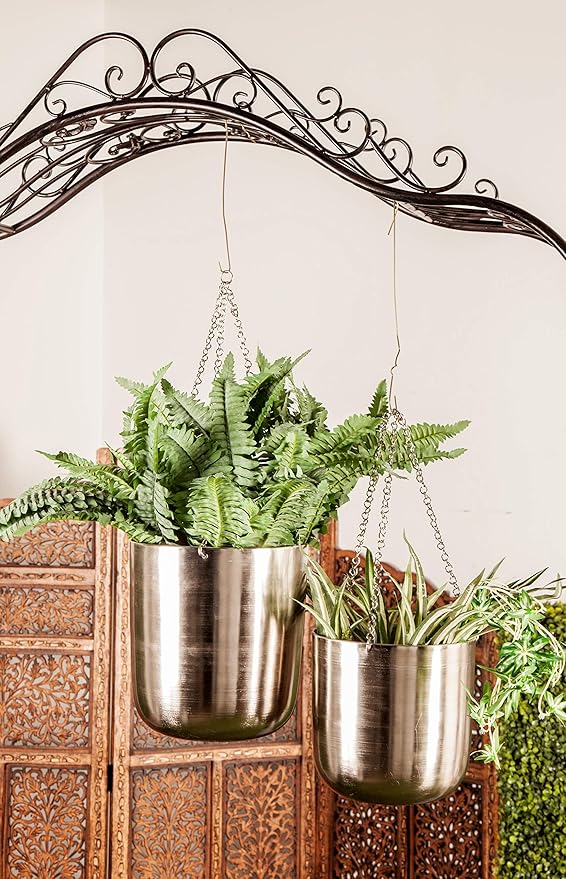 Deco 79 Metal Hanging Planter, Set of 2 9", 11"H, Silver
