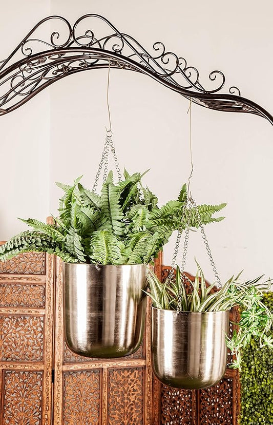 Deco 79 Metal Hanging Planter, Set of 2 9", 11"H, Silver
