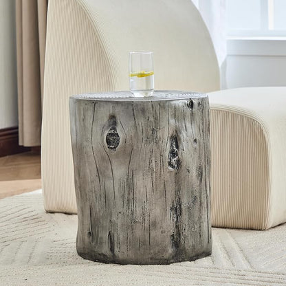 Christopher Knight Home Pawn 17" H MGO Outdoor Side Table with Tree-Stump Design, Patio Decorative Wood-Like Texture End Table, Round Top Lightweight Concrete Garden Stool, No Assembly, Gray