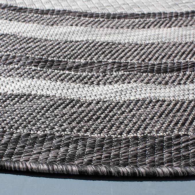 SAFAVIEH Washable Rug Outdoor Courtyard Collection - 7'10" Round, Light Grey & Black, Non-Shedding & Easy Cleaning, Ideal for Patio, Backyard, Mudroom (CY8475-37612)