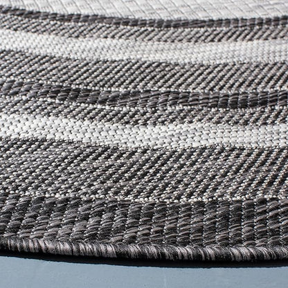 SAFAVIEH Washable Rug Outdoor Courtyard Collection - 7'10" Round, Light Grey & Black, Non-Shedding & Easy Cleaning, Ideal for Patio, Backyard, Mudroom (CY8475-37612)