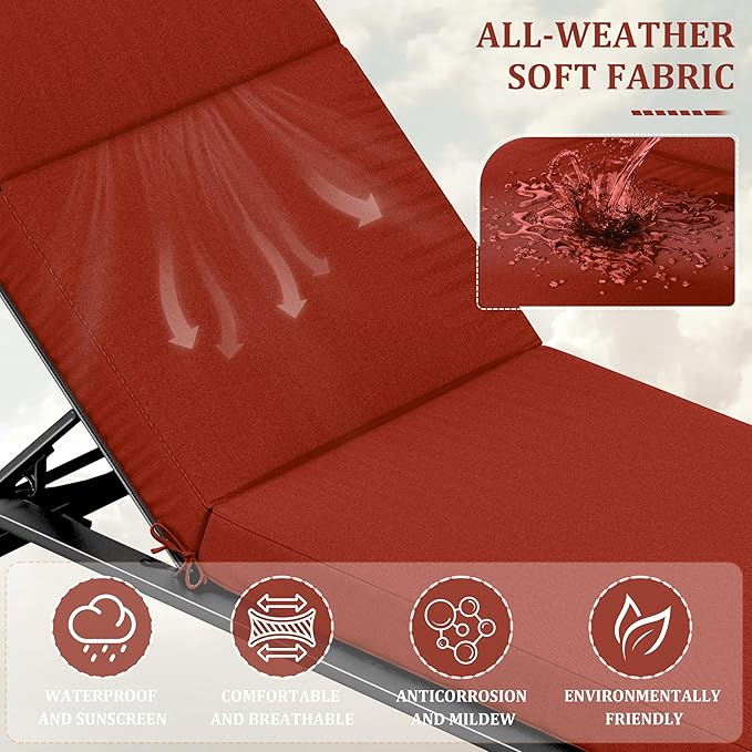 Chaise Lounge Cushions Outdoor, 72" L X 21" W X 4" D Lounge Chair Cushions for Outdoor Furniture, High-Density Foam Outdoor Chaise Cushion-Waterproof Fade-Resistant ThickPatio lounge chair cushion