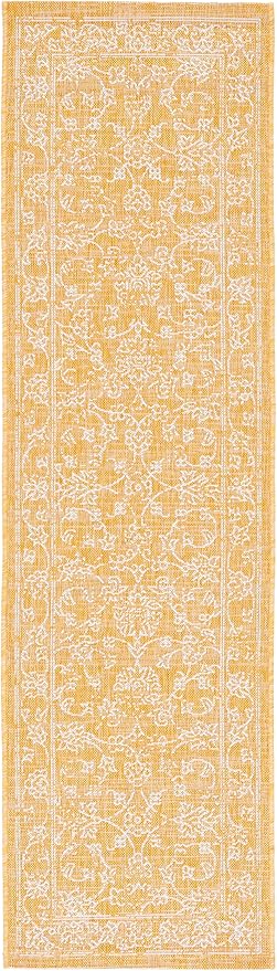 SAFAVIEH Washable Rug Outdoor Courtyard Collection - 9' x 12', Gold & Ivory, Non-Shedding & Easy Cleaning, Ideal for Patio, Backyard, Mudroom (CY8680-56021)