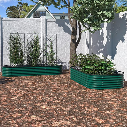 MUPATER 17" H Galvanized Raised Garden Bed, 8x2FT Raised Garden Bed Outdoor for Vegetables, Raised Garden Bed Kit, 9-in-1 Metal Planter Boxes Outdoor for Plants Flowers, Green