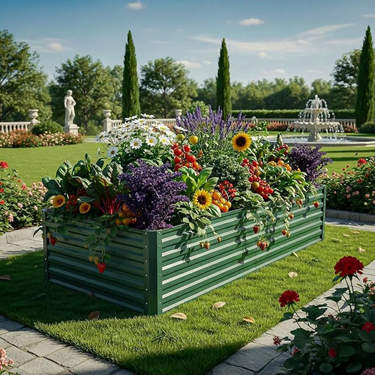 YITAHOME 6x3x2ft 2pcs Large Raised Garden Bed Kit, Galvanized Metal Planter Box with Gloves, Ground Nails, Support Rod, Outdoor Above Ground Planters for Plants Vegetables Flowers, Green