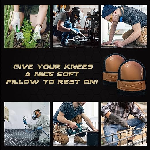 Super Soft Leather Knee Pads for Work With Extra Two Pairs of Liners, Shorts Available, Replaceable Inner Cushion Knee Pads for Construction, Garden, Clean, Floor and Garage – Beige for Man