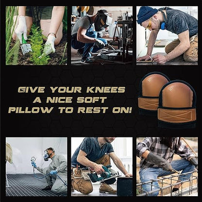 Super Soft Leather Knee Pads for Work With Extra Two Pairs of Liners, Shorts Available, Replaceable Inner Cushion Knee Pads for Construction, Garden, Clean, Floor and Garage – Beige for Man