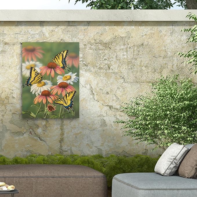 Outdoor Canvas Art - Jeff Hoff 'Yellow Tiger Swallowtails' Wall Art for Outdoor Spaces, Patios, or Gardens by Trademark Fine Art