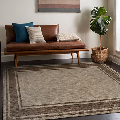 Beverly Rug Outdoor Rug 6x9 Modern Bordered Area Rugs for Indoor and Outdoor Patio Deck Porch Garden Waterproof Weather Sun Resistant Washable Outside Carpet (6 x 9 Jute)