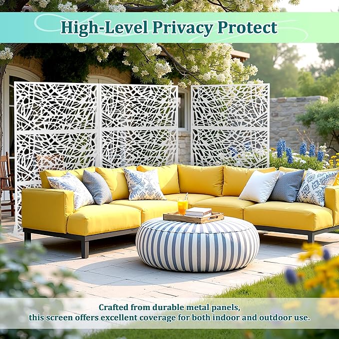Metal Privacy Screen Outdoor Privacy Screen, Freestanding Fence Panel for Outside, 72''H×47''W, Decorative Screen Panel for Backyard/Patio/Deck
