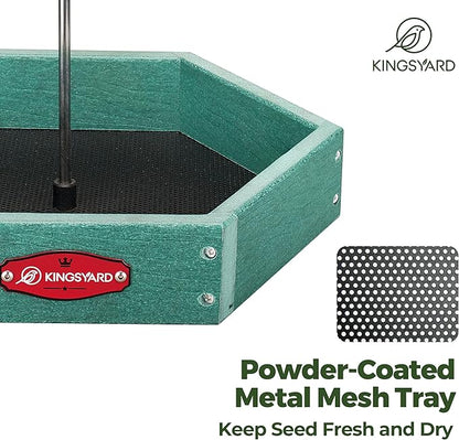 Kingsyard Heavy Duty Hanging Platform Bird Feeder Weatherproof, Recycled Plastic Tray with Metal Mesh Screen, Easy Clean Outdoor Feeder for Cardinals Bluebirds Wild Birds, Green