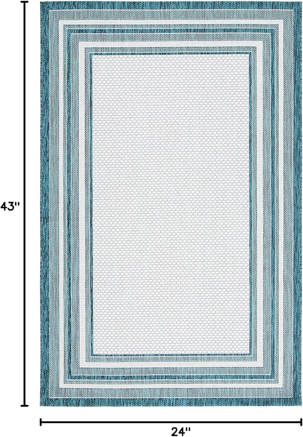 SAFAVIEH Courtyard Collection 2' x 3'7' Ivory / Teal CY8475 Indoor/ Outdoor Patio Backyard Mudroom Accent Rug
