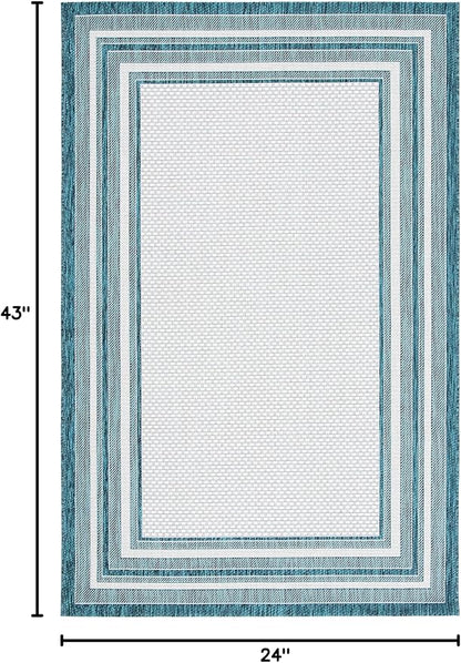 SAFAVIEH Courtyard Collection 2' x 3'7' Ivory / Teal CY8475 Indoor/ Outdoor Patio Backyard Mudroom Accent Rug