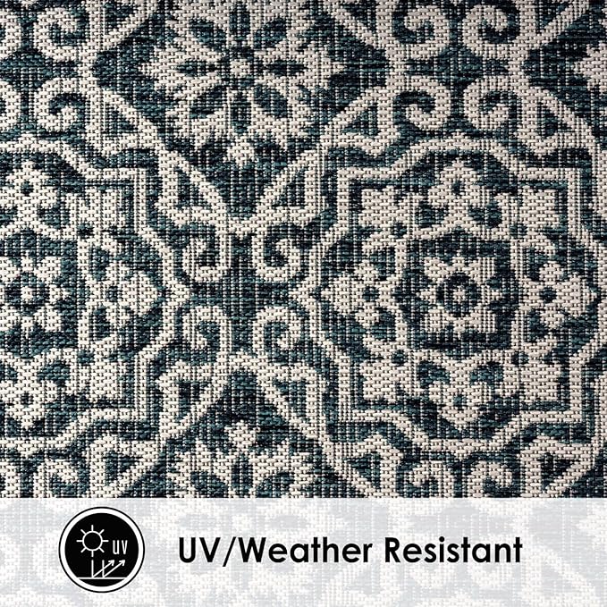 Nicole Miller New York Patio Country Danica Transitional Geometric Indoor/Outdoor Area Rug, Navy Blue/Ivory , 7'9"x10'2"