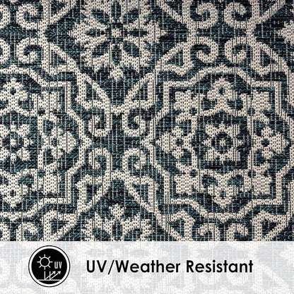 Nicole Miller New York Patio Country Danica Transitional Geometric Indoor/Outdoor Area Rug, Navy Blue/Ivory , 7'9"x10'2"