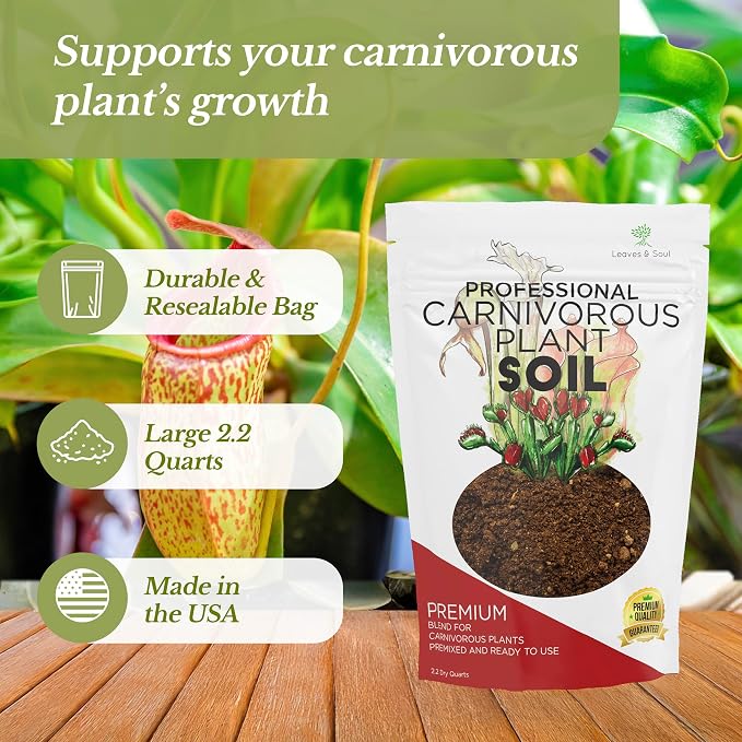 Professional Carnivorous Plant Soil Mix Large 2.2 Quarts Ready to Use, Premium Potting Soil for Venus Flytrap Sundew Pitcher Plant Butterwort, Peat Moss Coco Coir Perlite Blend Made in USA
