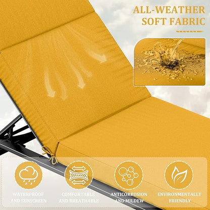 2 Pcs Chaise Lounge Cushions Outdoor, 72" L X 21" W X 4" D Lounge Chair Cushions for Outdoor Furniture, High-Density Foam Patio Chaise Cushion-Waterproof Fade-Resistant ThickPatio lounge chair cushion