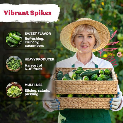 KVITER 50 Muncher Cucumber Seeds (Cucumis sativus) – Burpless & Seedless Cucumber, Non GMO & Heirloom Cucumbers – Vegetable Seeds for Planting Outdoors in Home Garden & Containers