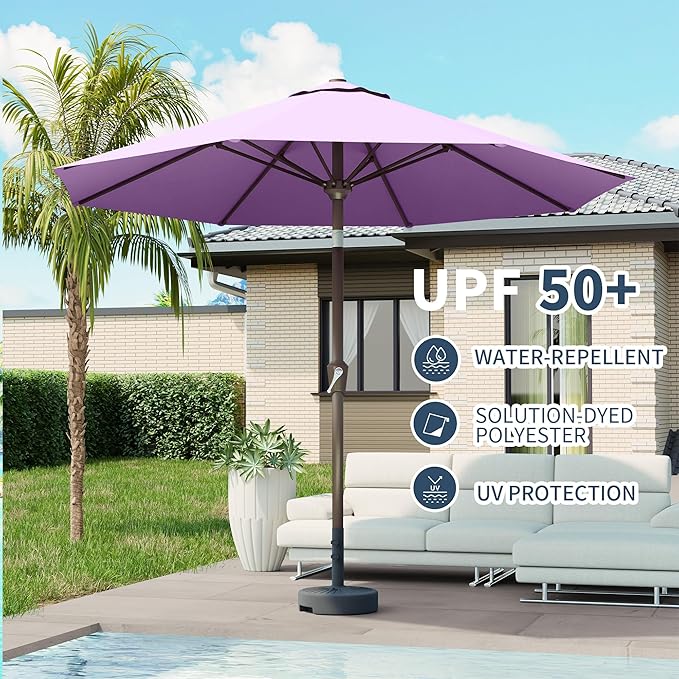PatioKingdom 10FT Patio Umbrella with Push Button Tilt and Crank, Outdoor Market Umbrella with 8 Fiberglass Ribs, UV Protection Table Umbrella for Pool,Backyard,Garden,Deck(Taro Purple, 10FT)