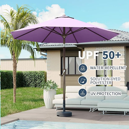 PatioKingdom 10FT Patio Umbrella with Push Button Tilt and Crank, Outdoor Market Umbrella with 8 Fiberglass Ribs, UV Protection Table Umbrella for Pool,Backyard,Garden,Deck(Taro Purple, 10FT)