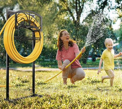 Fire Beauty Garden Hose Holder,Freestanding Water Hose Holder with Storage Basket,In ground Hose Rack Organizer for Outdoor,Detachable Hose Holder Stake,Hose Reel Stand for Outside Lawn Yard