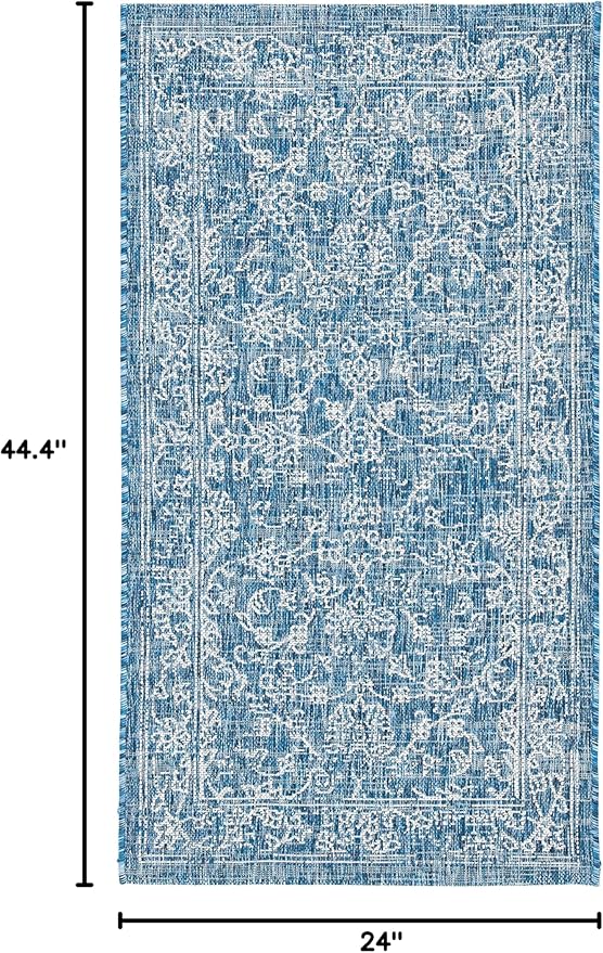 SAFAVIEH Washable Rug Outdoor Courtyard Collection - 2' x 3'7", Navy & Ivory, Non-Shedding & Easy Cleaning, Ideal for Patio, Front Door, Entryway, Doormat (CY8680-36821)