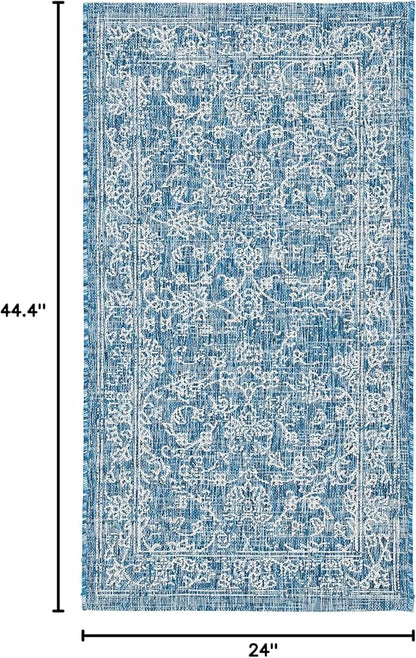 SAFAVIEH Washable Rug Outdoor Courtyard Collection - 2' x 3'7", Navy & Ivory, Non-Shedding & Easy Cleaning, Ideal for Patio, Front Door, Entryway, Doormat (CY8680-36821)