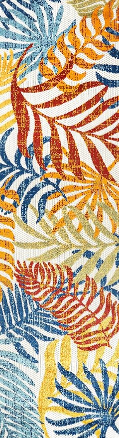 JONATHAN Y Tropics Palm Leaves Indoor Outdoor Runner Rug 2X8 Cream/Orange, Boho for Backyard, Patio, Porch, Easy-Cleaning, High Traffic, Pet-Friendly, Non-Shedding (AMC100B-28)