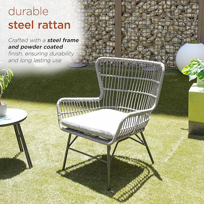 Alpine Corporation Patio Furniture 3 Pieces Outdoor Resin Wicker Conversation with Cushions Bistro Set for Patio & Deck, Gray