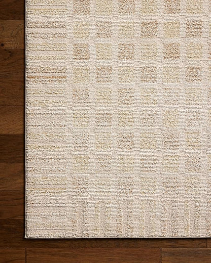 Loloi Chris Loves Julia Calvin Collection CLV-03 Bone/Natural 2'-7" x 10'-0" Runner Rug Checkered Neutral Soft Living Room Bedroom Carpet
