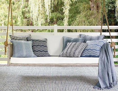 Dash & Albert Rugby Stripe Denim Handwoven Indoor/Outdoor Rug, 2.5 X 12 Feet, Blue Stripe Pattern